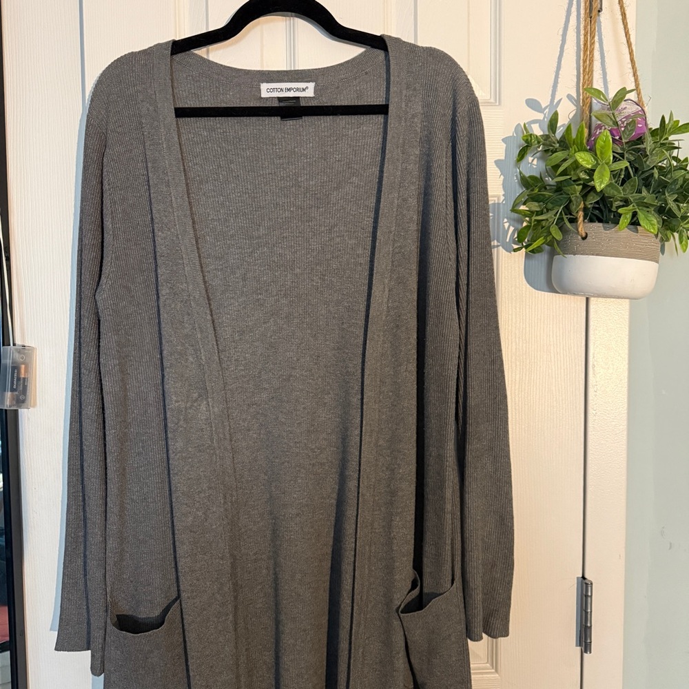 Cotton Emporium Charcoal Open-Front Cardigan